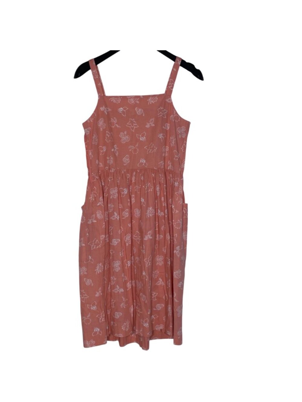 Marimekko Floral Apron Patch Pocket Square Neck Dress Sz 8 Resort Vacation - Picture 2 of 6